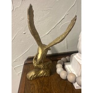 Vintage Brass Eagle Figurine Statue Gold Bird of Prey Americana Decor 7.5"